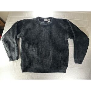VTG 90s Basic Editions Chunky Chenille Ribbed Crewneck Sweater Charcoal Large